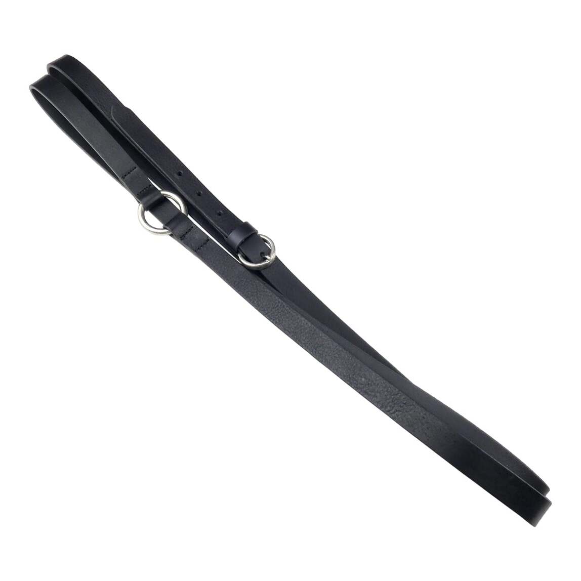 Cintura in cuoio nero 2cm con anello decorativo e fibbia artigianale in zama satinato
