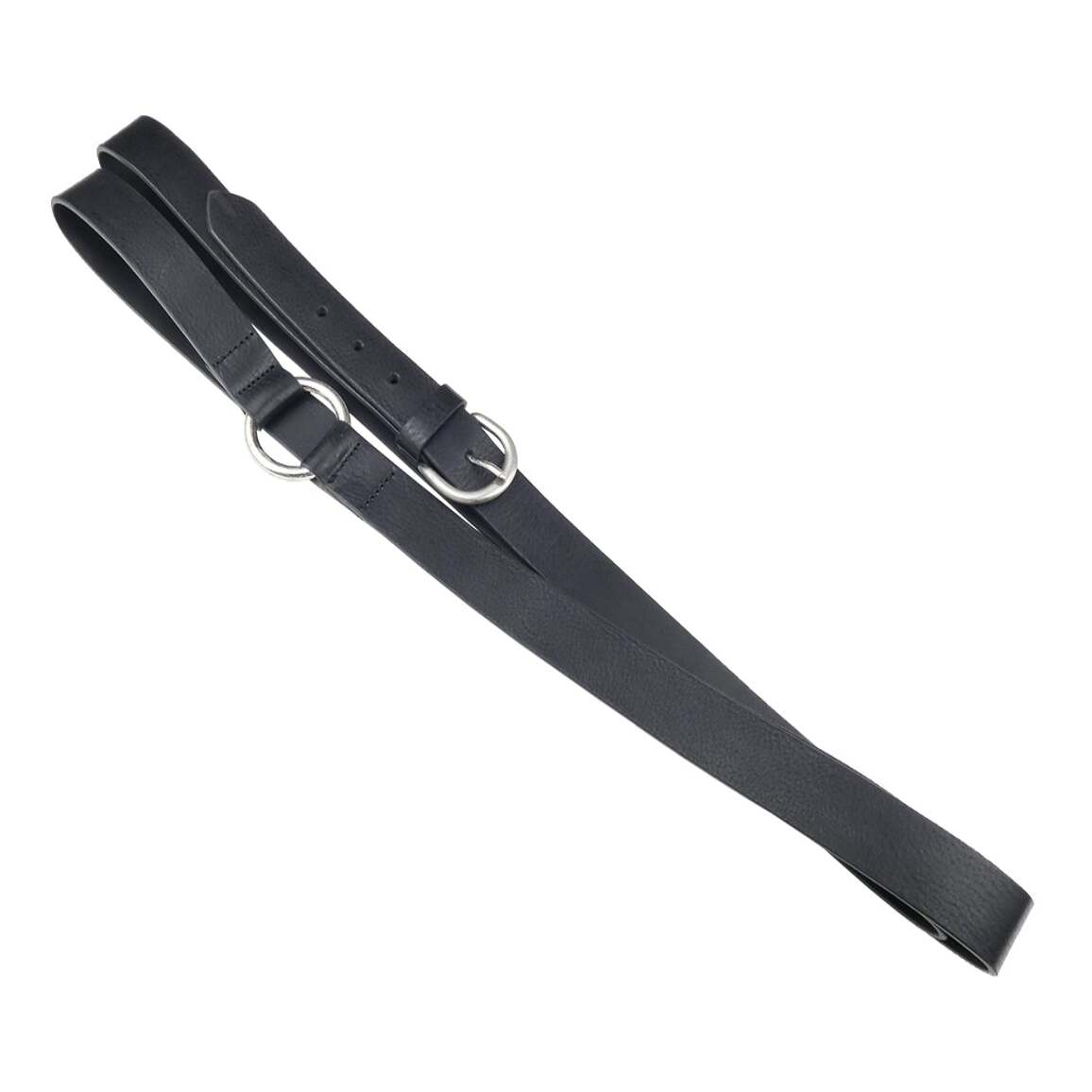 Cintura in cuoio nero 2cm con anello decorativo e fibbia artigianale in zama satinato