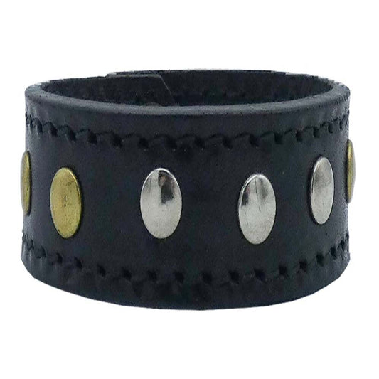 Bracciale in cuoio Alpi cm2 con borchie ottone antico e nickel lucido