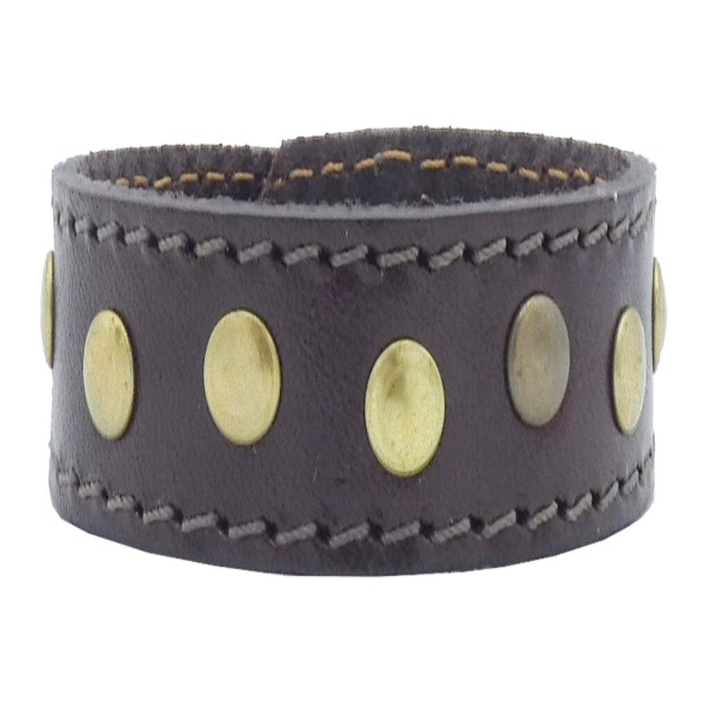 Bracciale in cuoio Alpi cm2 con borchie ottone antico e nickel lucido