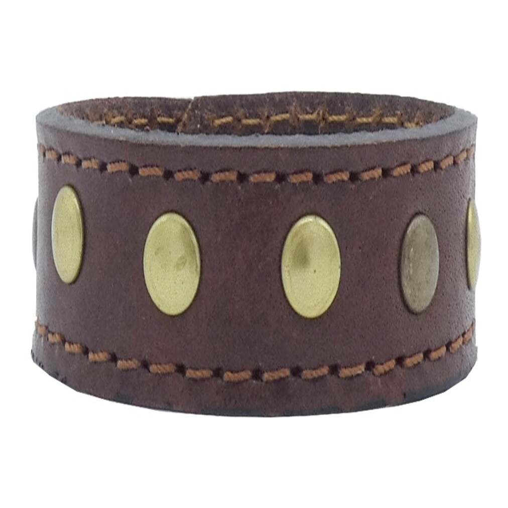 Bracciale in cuoio Alpi cm2 con borchie ottone antico e nickel lucido