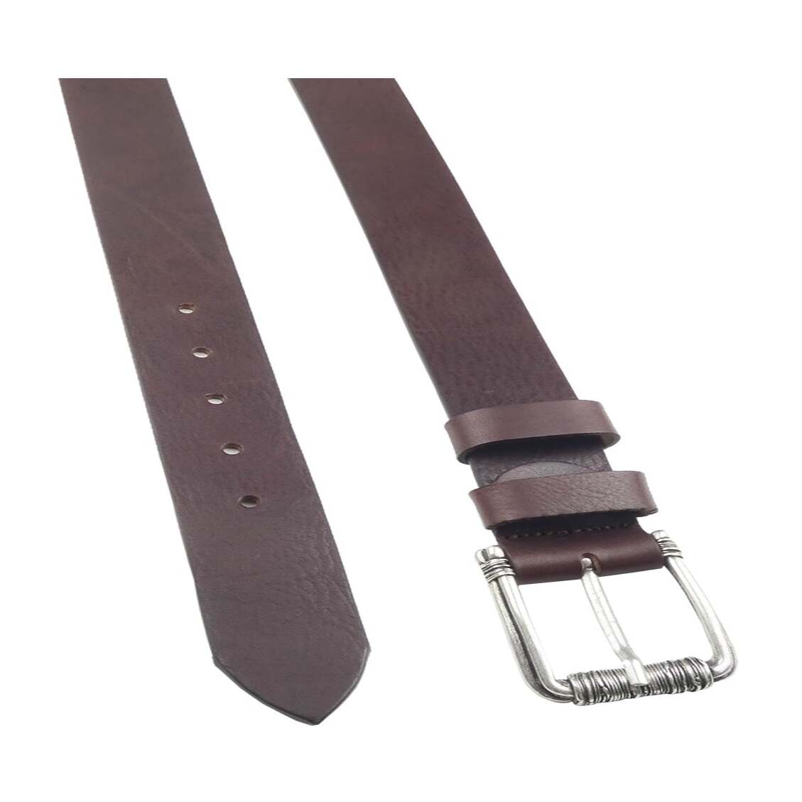 Cintura in cuoio Barocco 4cm con fibbia artigianale zama argento