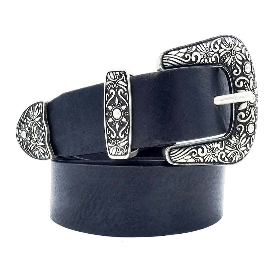 Cintura in cuoio Dalì 3cm con fibbia in zama argento antico