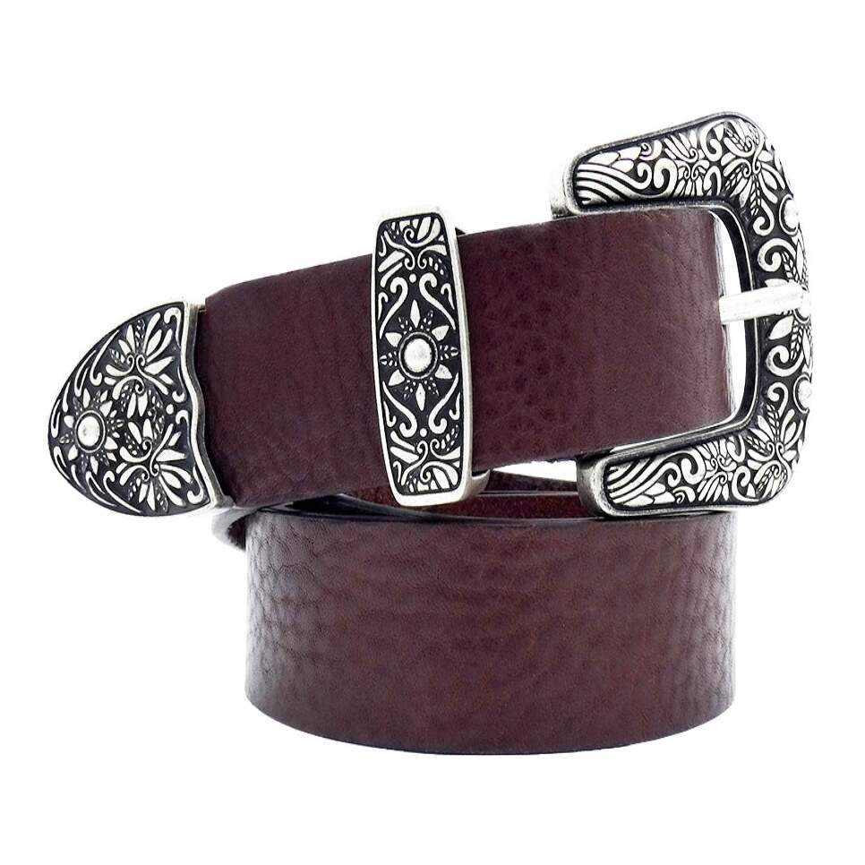 Cintura in cuoio Dalì 3cm con fibbia in zama argento antico