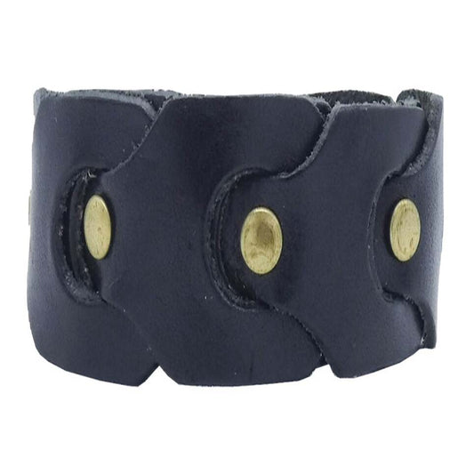 Bracciale in cuoio intrecciato a mano con borchie ottone antico da 3 cm - Dolomiti