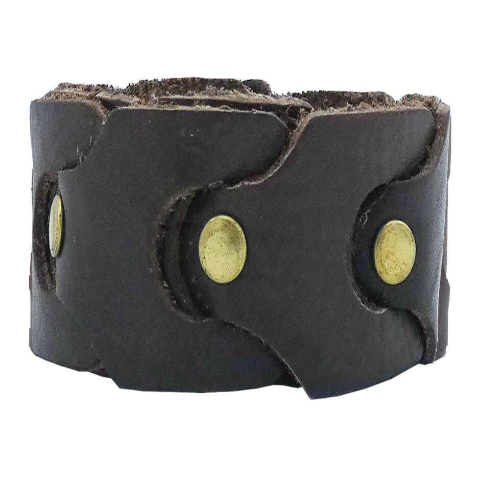 Bracciale in cuoio intrecciato a mano con borchie ottone antico da 3 cm - Dolomiti