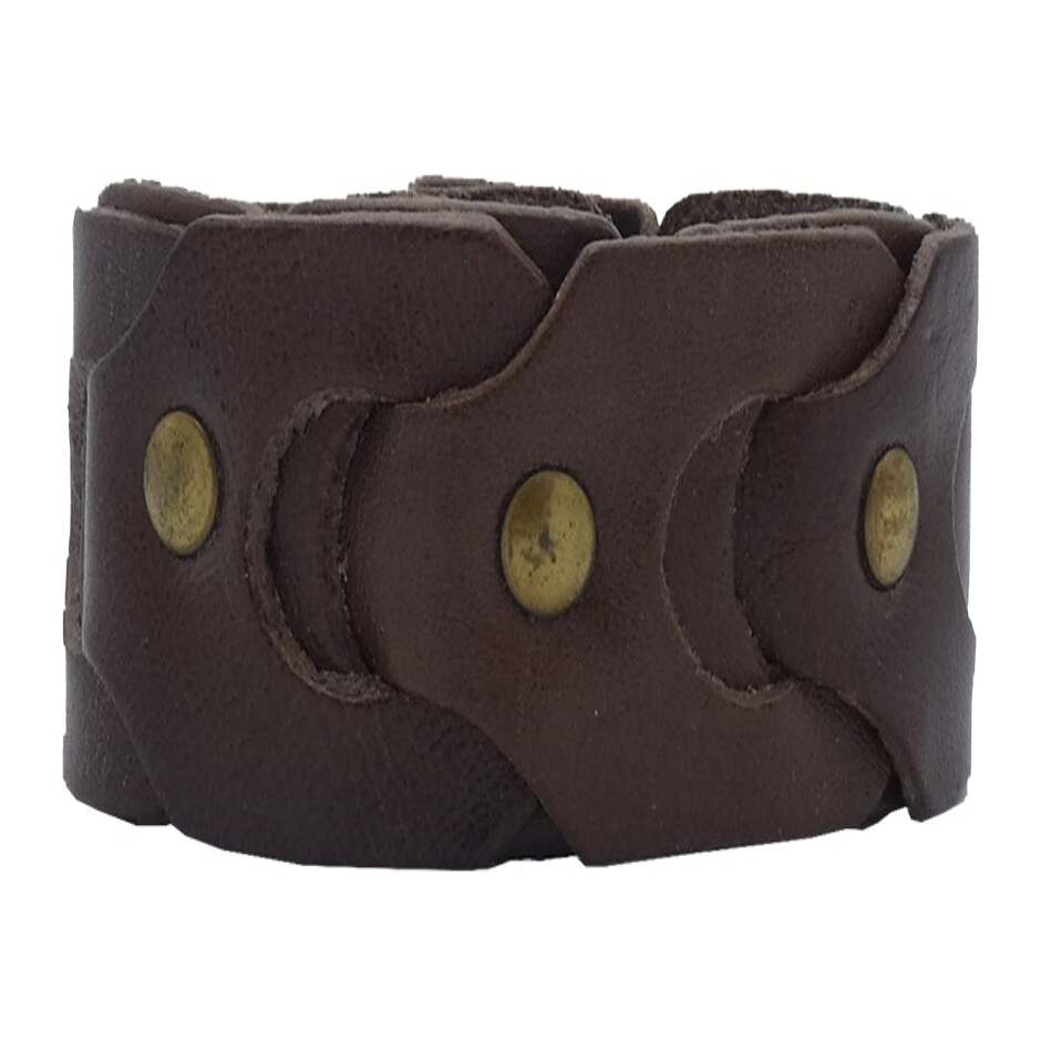 Bracciale in cuoio intrecciato a mano con borchie ottone antico da 3 cm - Dolomiti