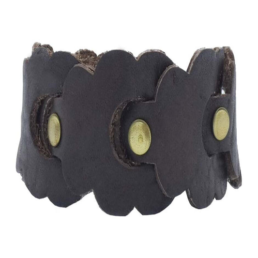 Bracciale in cuoio intrecciato a mano con borchie ottone antico - Everest