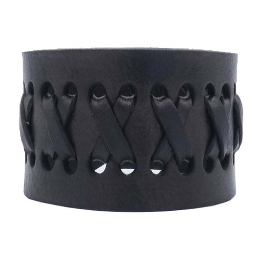 Bracciale in cuoio 3,5cm intrecciato a mano chiusura in bronzo antico - Fuoco