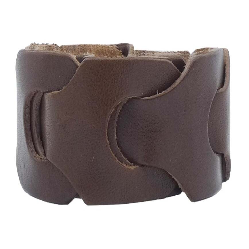 Bracciale in cuoio intrecciato a mano, chiusura regolabile in bronzo antico