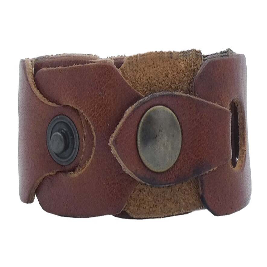 Bracciale in cuoio intrecciato a mano, chiusura regolabile in bronzo antico