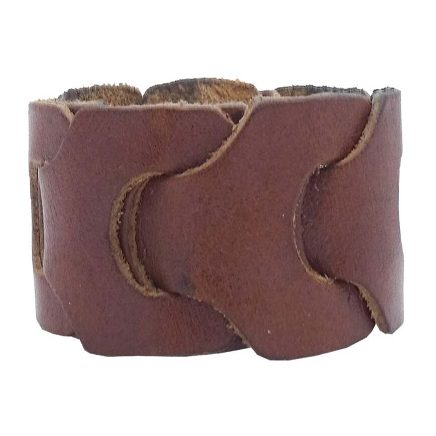 Bracciale in cuoio intrecciato a mano, chiusura regolabile in bronzo antico