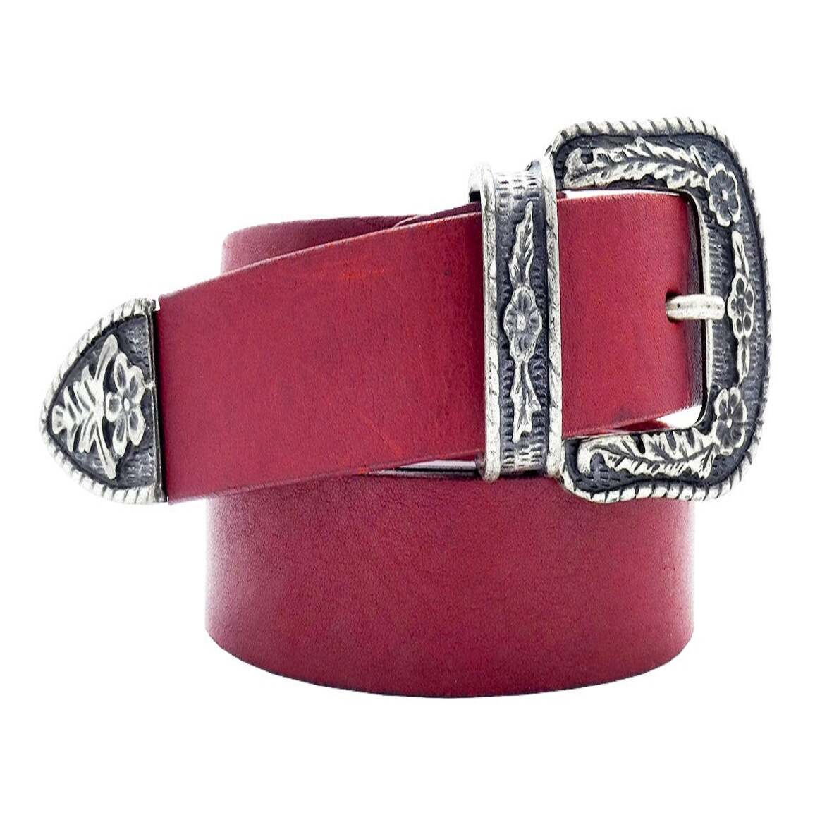 Cintura in cuoio Gauguin da 2.5cm con fibbia e passante in zama argento antico
