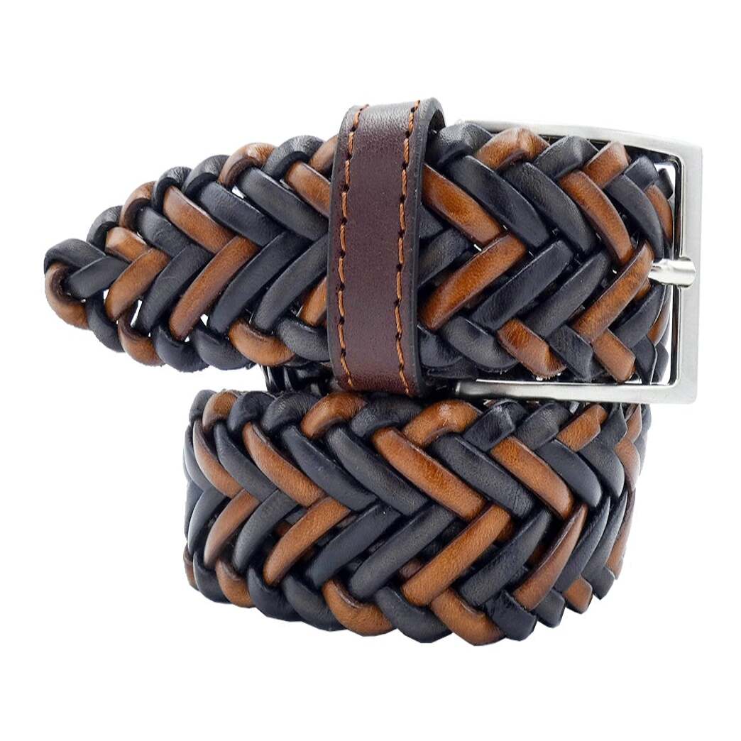 Cintura in pelle intrecciata a mano con fibbia artigianale in zama nickel satinato - Peonia