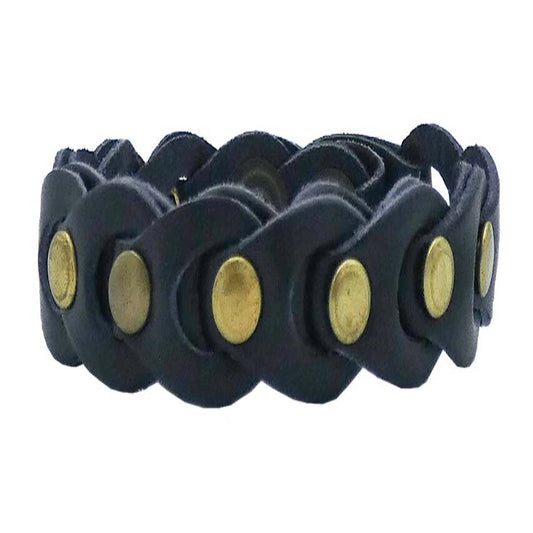 Bracciale in cuoio intrecciato a mano con borchie ottone antico da 1.5 cm - Himalaya