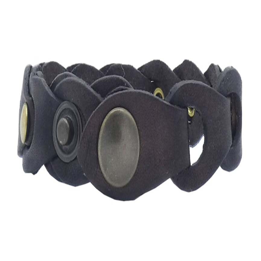 Bracciale in cuoio intrecciato a mano con borchie ottone antico da 1.5 cm - Himalaya