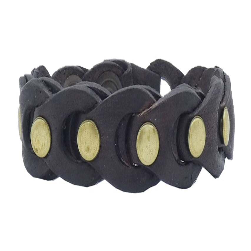 Bracciale in cuoio intrecciato a mano con borchie ottone antico da 1.5 cm - Himalaya
