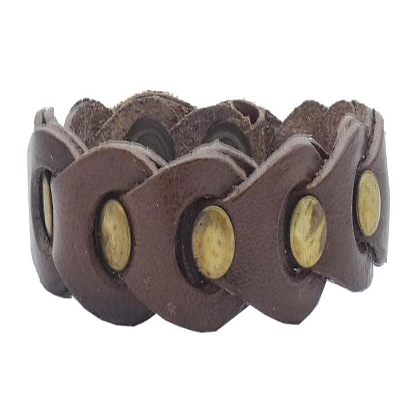 Bracciale in cuoio intrecciato a mano con borchie ottone antico da 1.5 cm - Himalaya