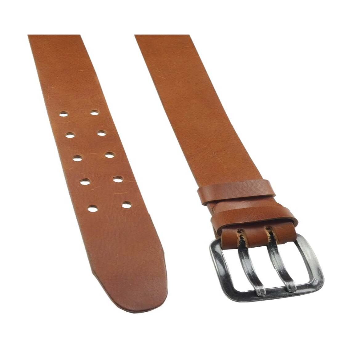 Cintura in cuoio Liberty 5cm con fibbia artigianale doppio ardiglione in zama canna di fucile anticato