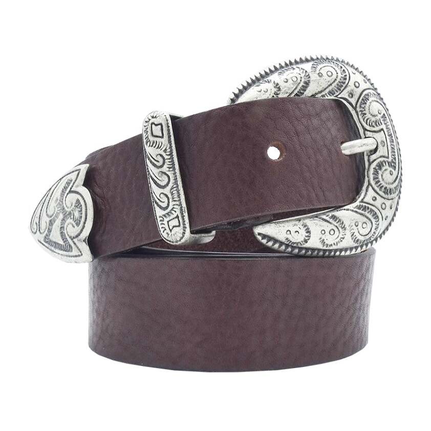 Cintura in cuoio 3cm con fibbia e passante in zama argento - Picasso