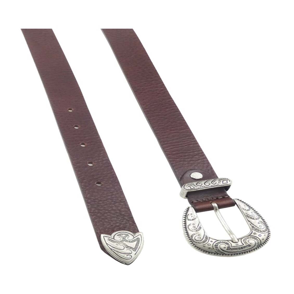 Cintura in cuoio 3cm con fibbia e passante in zama argento - Picasso