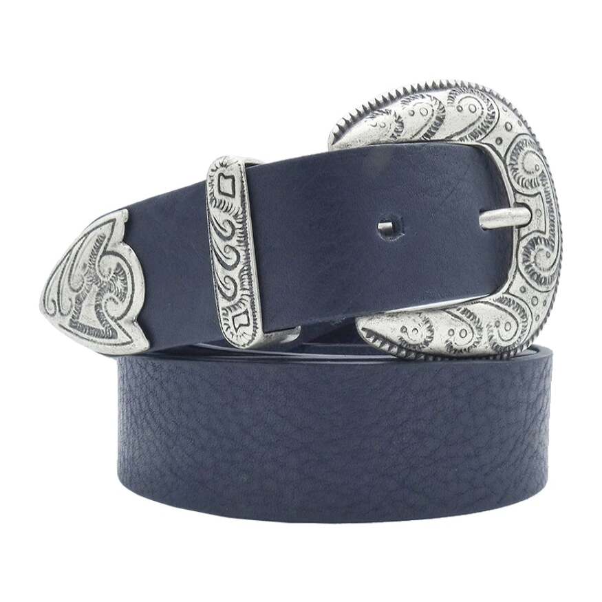 Cintura in cuoio 3cm con fibbia e passante in zama argento - Picasso