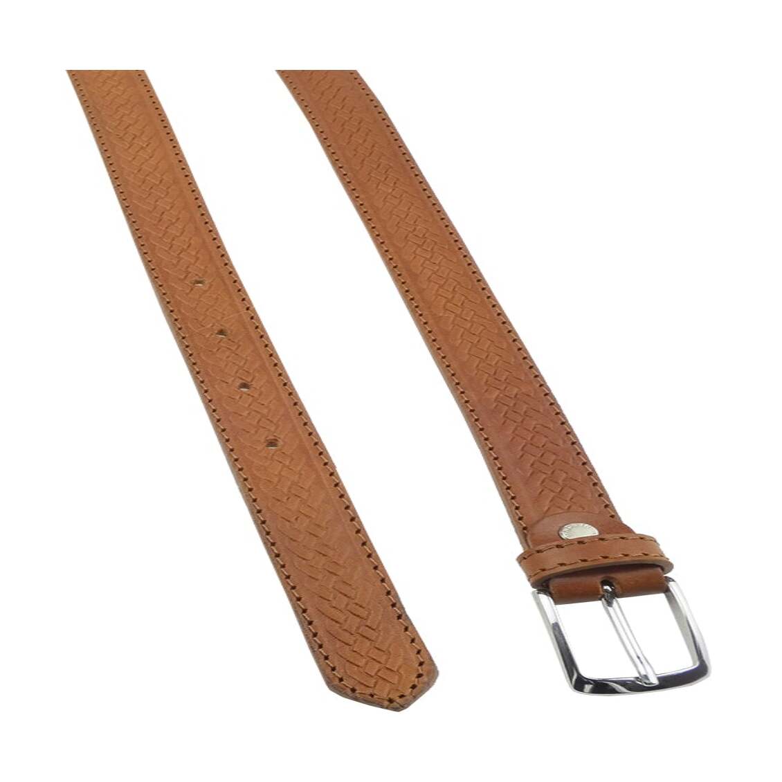 Cintura in cuoio Raffaello stampata a mano con fibbia artigianale in zama satinata