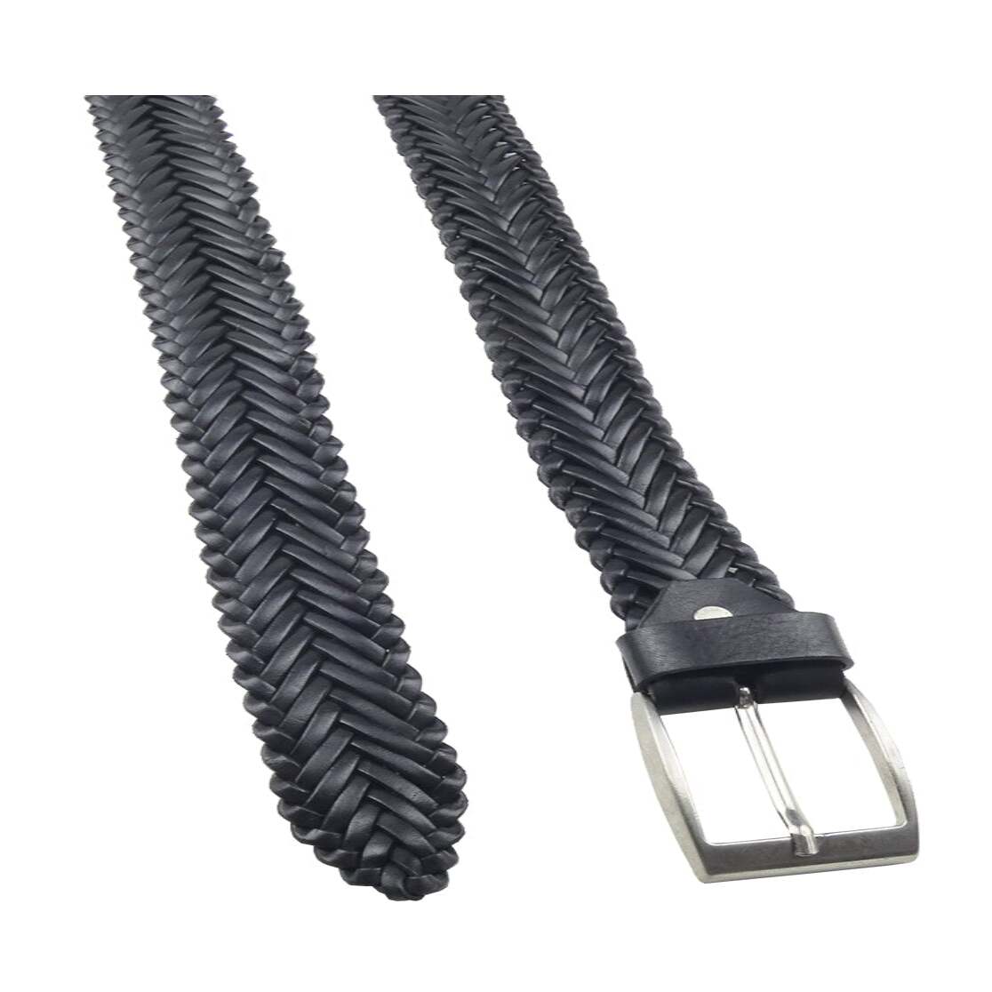 Cintura Spiga in Cuoio Intrecciato a Mano con Fibbia Artigianale in Zama Nickel Satinato e Ottone Antico