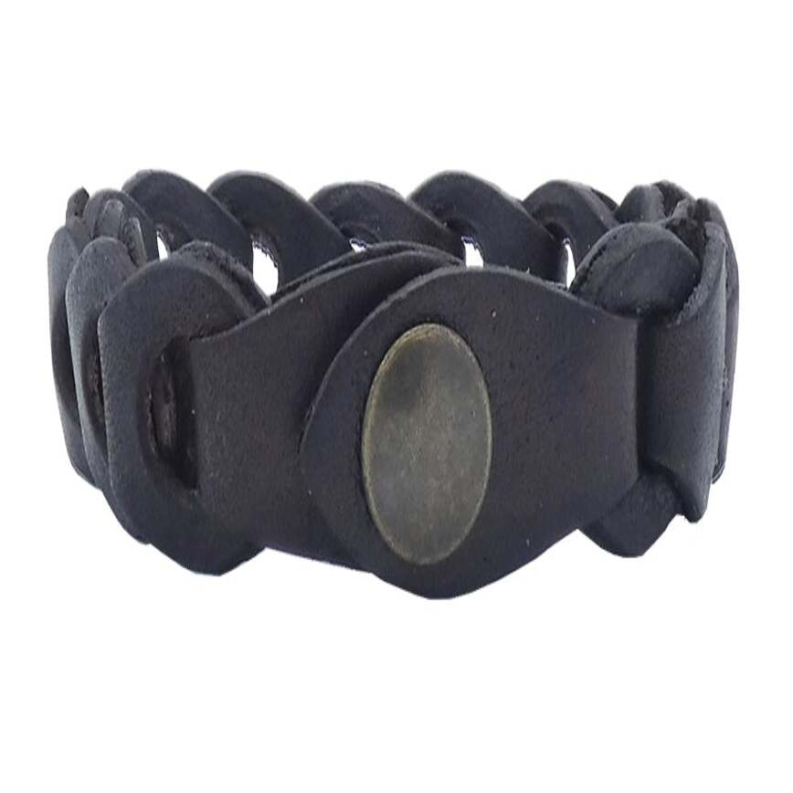 Bracciale Tevere in cuoio intrecciato a mano chiusura clip bronzo