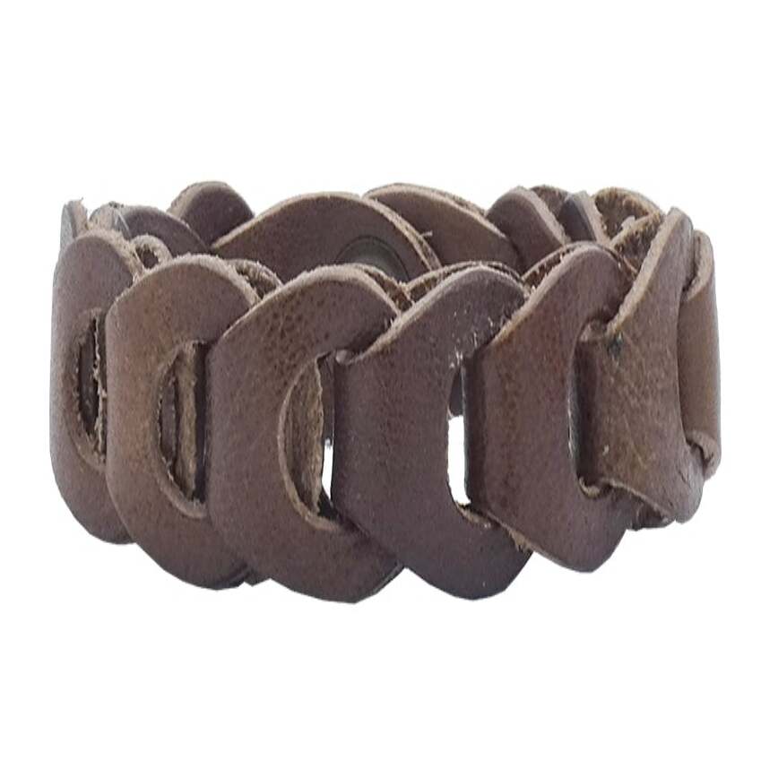 Bracciale Tevere in cuoio intrecciato a mano chiusura clip bronzo