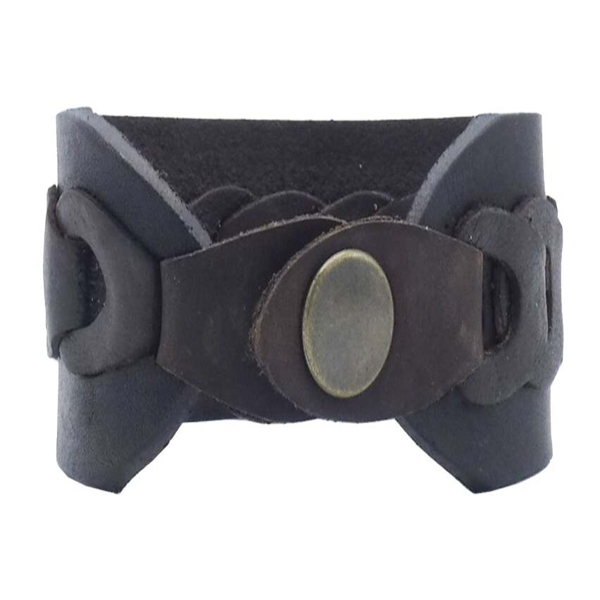 Bracciale in cuoio intrecciato a mano con clip in bronzo antico - Acqua
