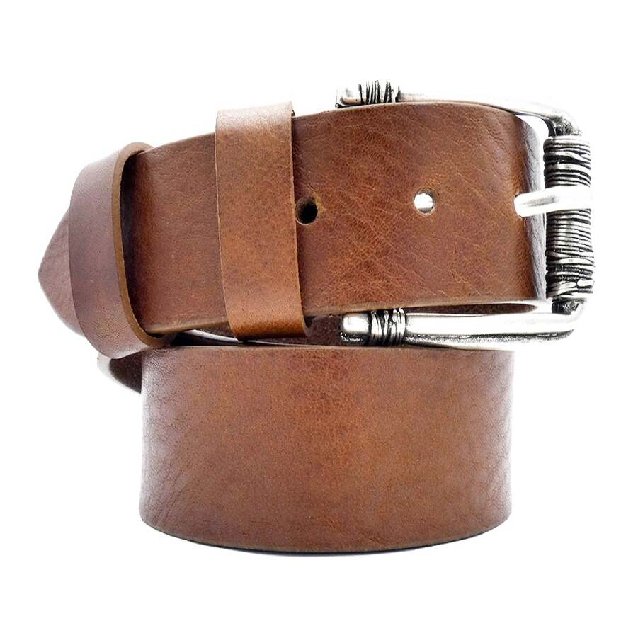 Cintura in cuoio Barocco 4cm con fibbia artigianale zama argento