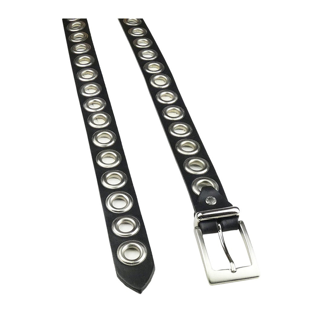 Cintura Amanda in pelle nera 3 cm con occhielli grandi in metallo