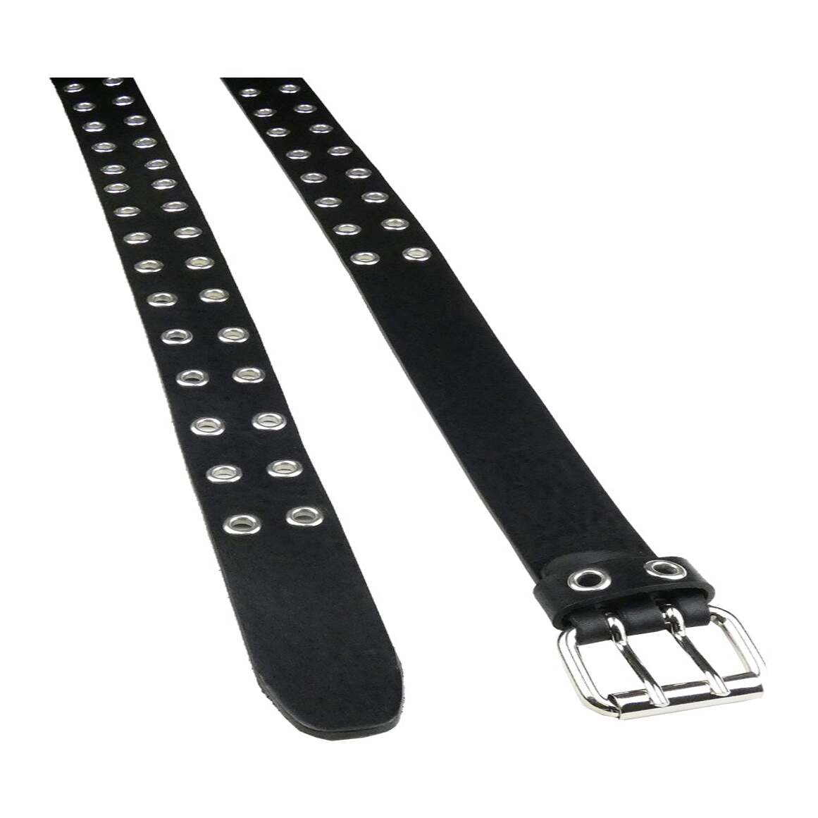 Cintura in cuoio nero Jenny 4 cm ad occhielli con fibbia a rullo doppio ardiglione in zama