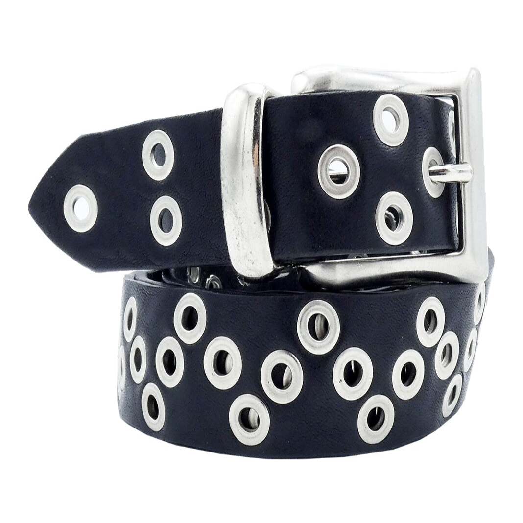 Cintura Lory in cuoio nero 3cm occhielli  e fibbia in zama Made in Italy