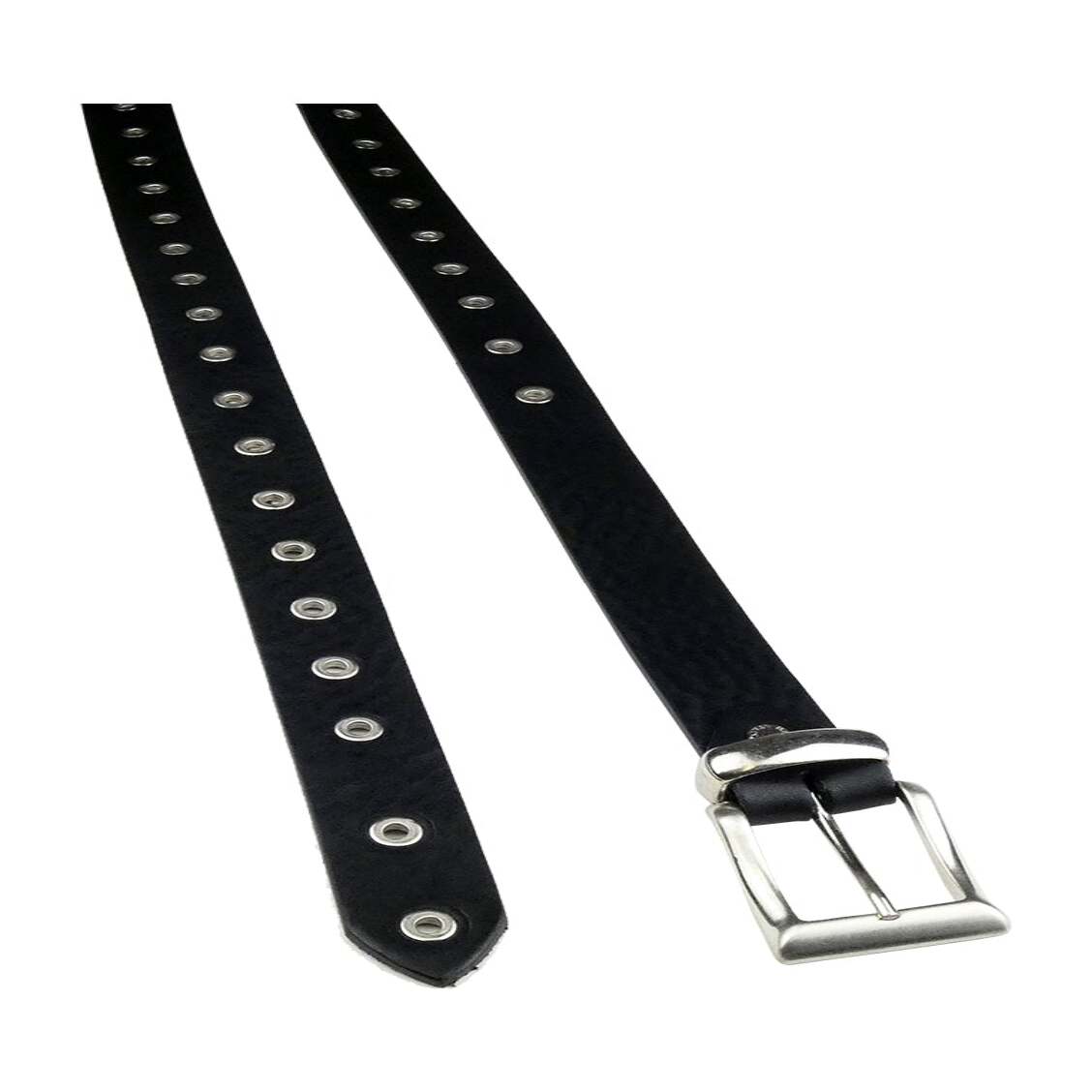 Cintura Cloe in cuoio nero 3 cm con occhielli fibbia e passante in zama Made in Italy