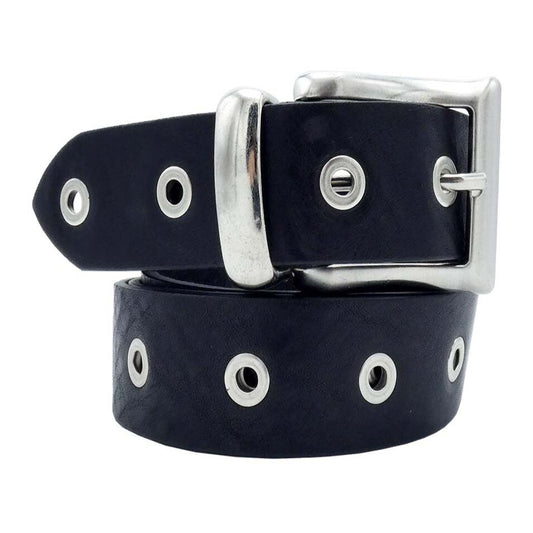 Cintura Cloe in cuoio nero 3 cm con occhielli fibbia e passante in zama Made in Italy