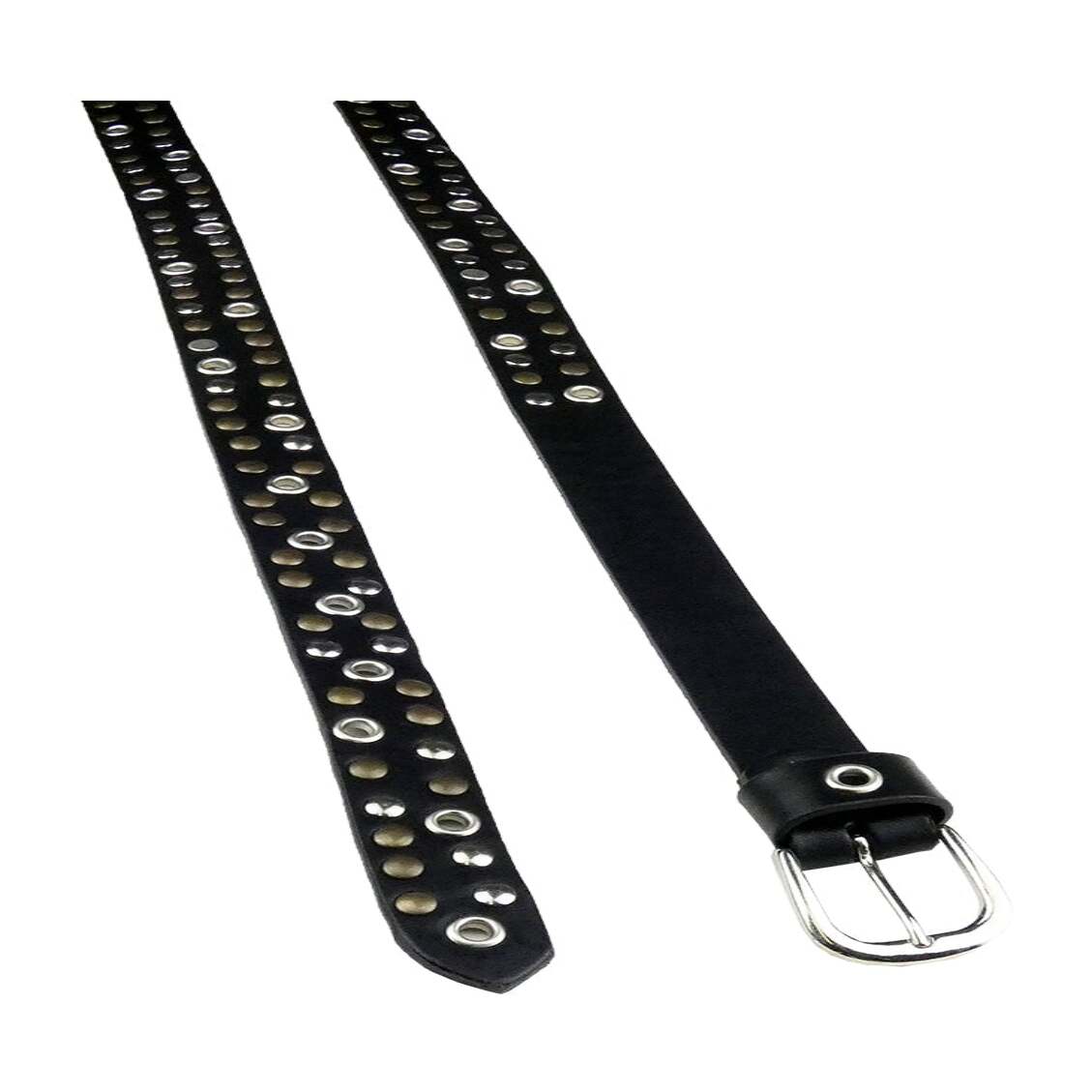Cintura Carol in cuoio nero con rivetti e fibbia in metallo Made in Italy