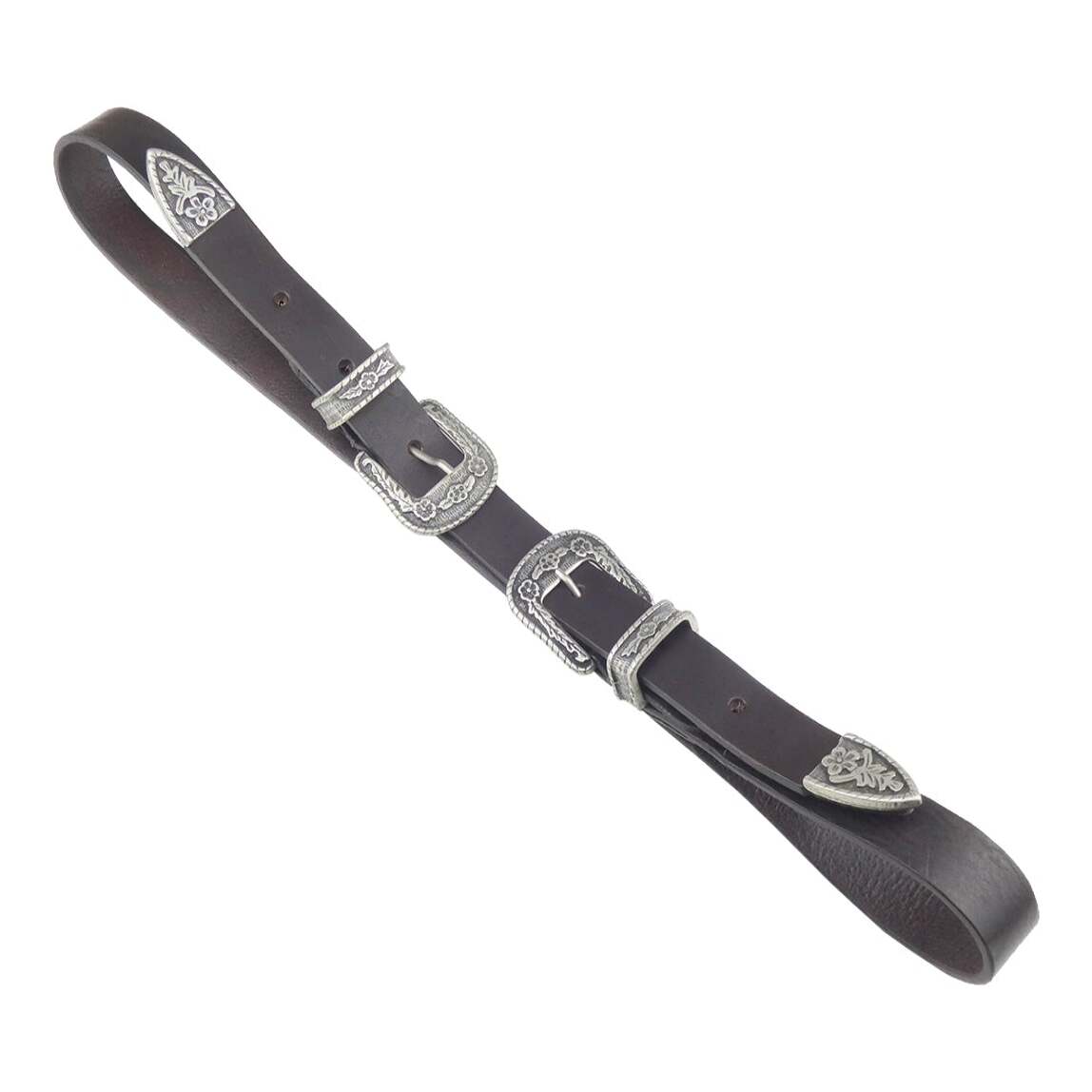 Cintura Caravaggio in Cuoio da 2.5cm con doppia fibbia in zama argento antico