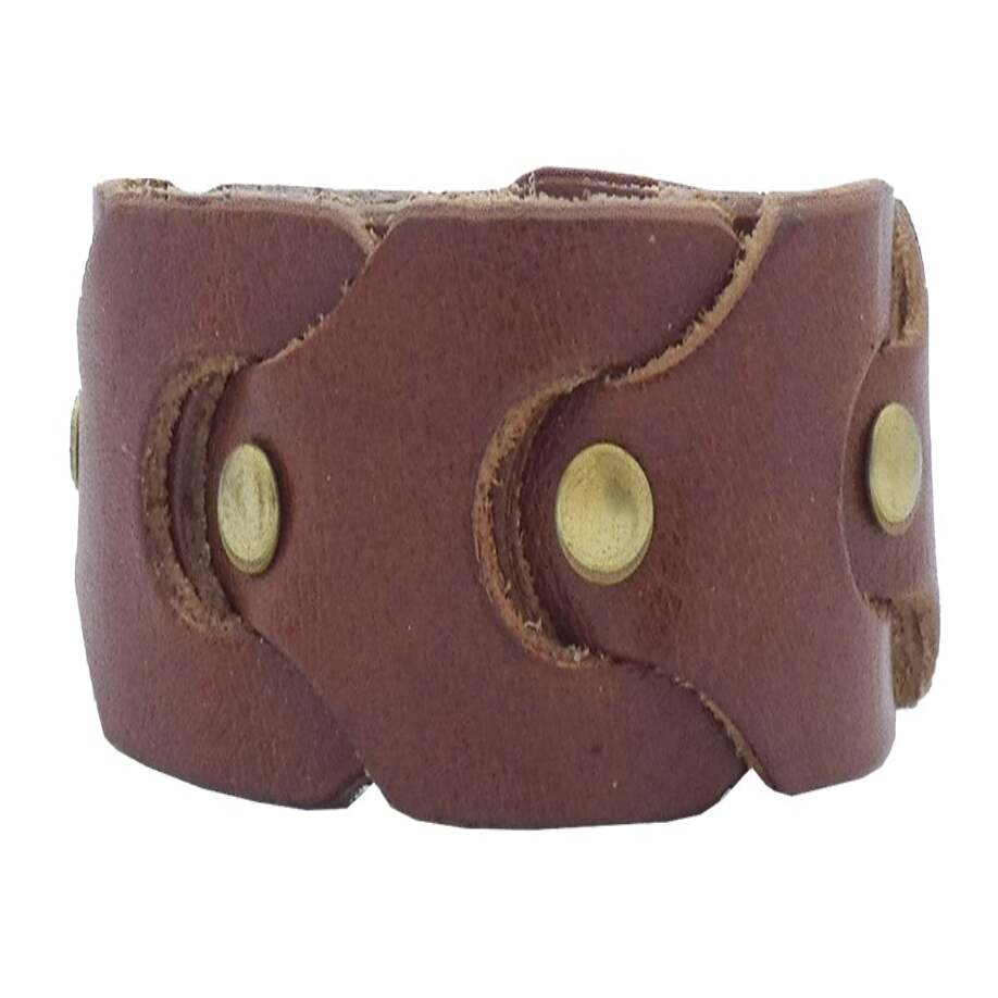 Bracciale in cuoio intrecciato a mano con borchie ottone antico da 3 cm - Dolomiti