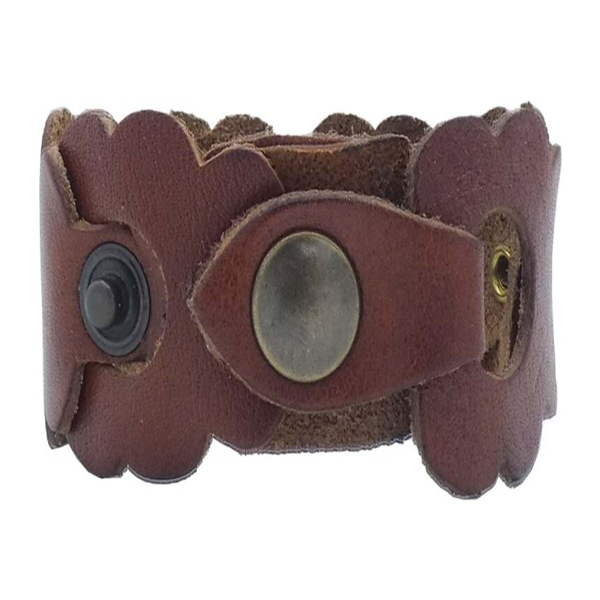Bracciale in cuoio intrecciato a mano con borchie ottone antico - Everest
