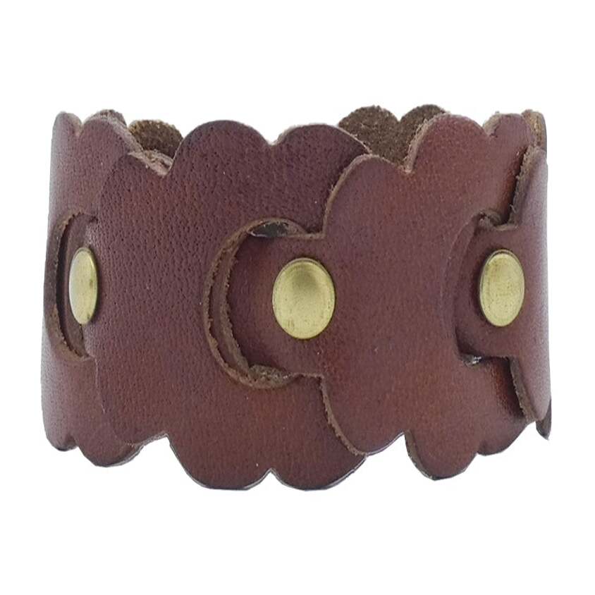 Bracciale in cuoio intrecciato a mano con borchie ottone antico - Everest