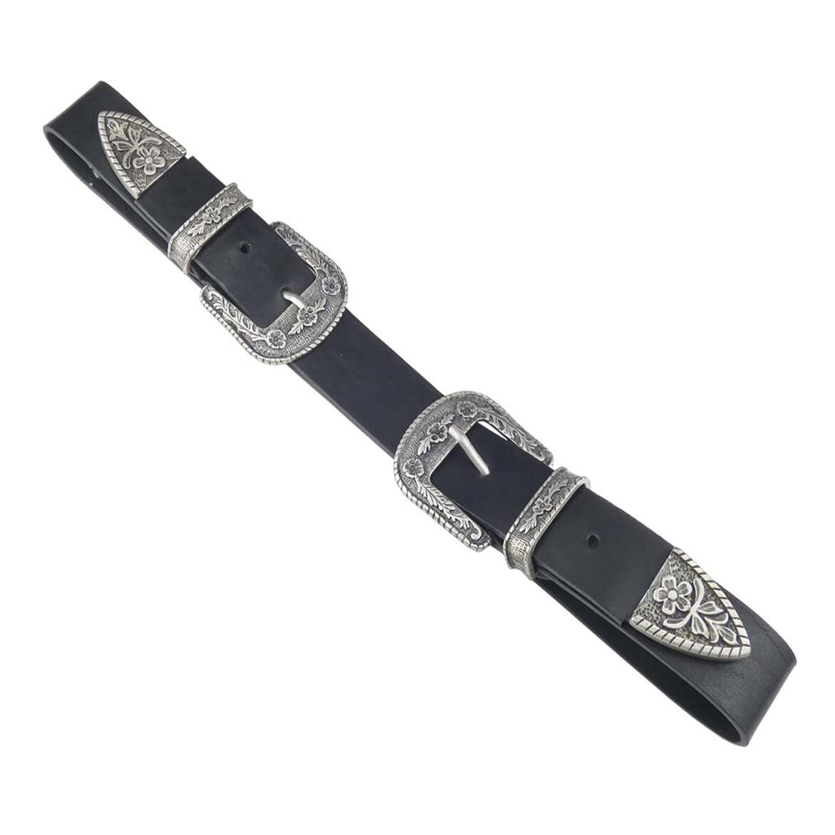 Cintura Gaudì in Cuoio Nero con Fibbie Oro e Argento Antico