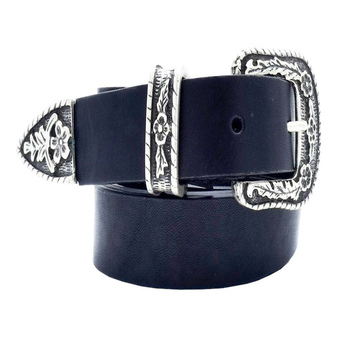 Cintura in cuoio Gauguin da 2.5cm con fibbia e passante in zama argento antico