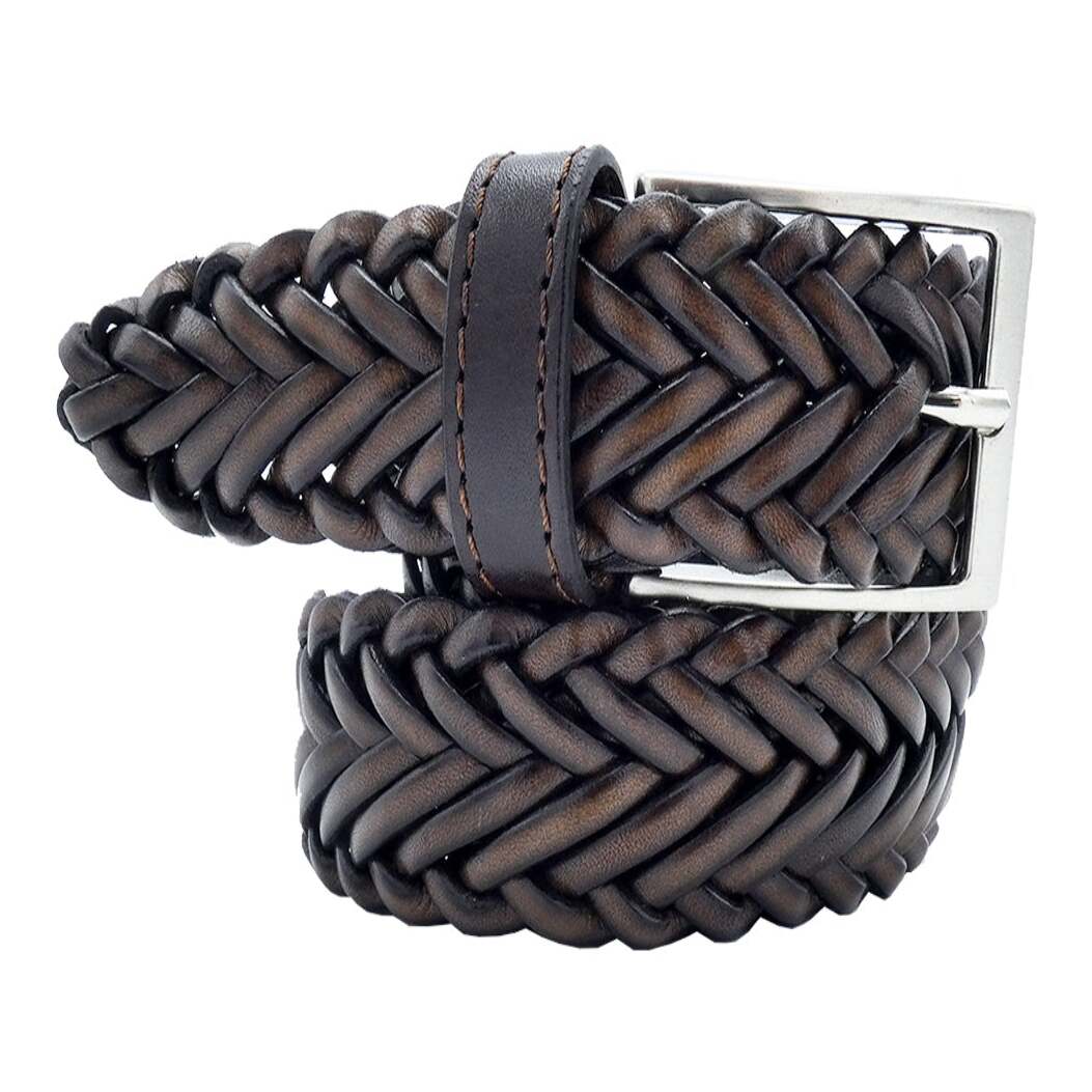 Cintura Girasole in cuoio Intrecciato a Mano con Fibbia Artigianale in Zama Nickel Satinato