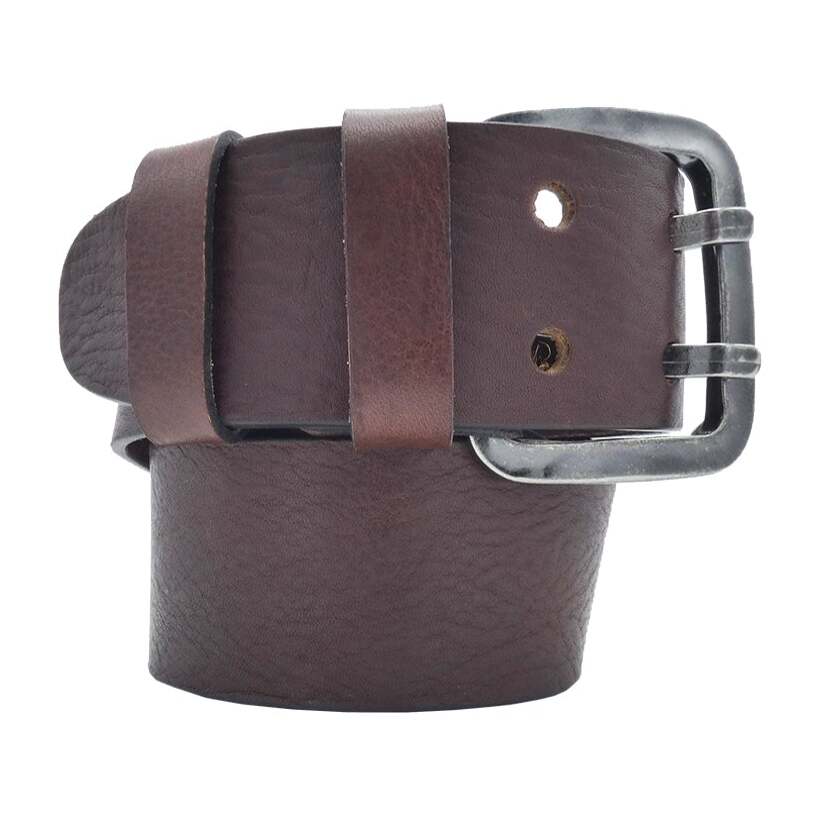 Cintura in cuoio Liberty 5cm con fibbia artigianale doppio ardiglione in zama canna di fucile anticato