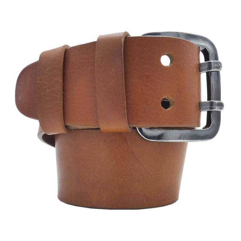 Cintura in cuoio Liberty 5cm con fibbia artigianale doppio ardiglione in zama canna di fucile anticato