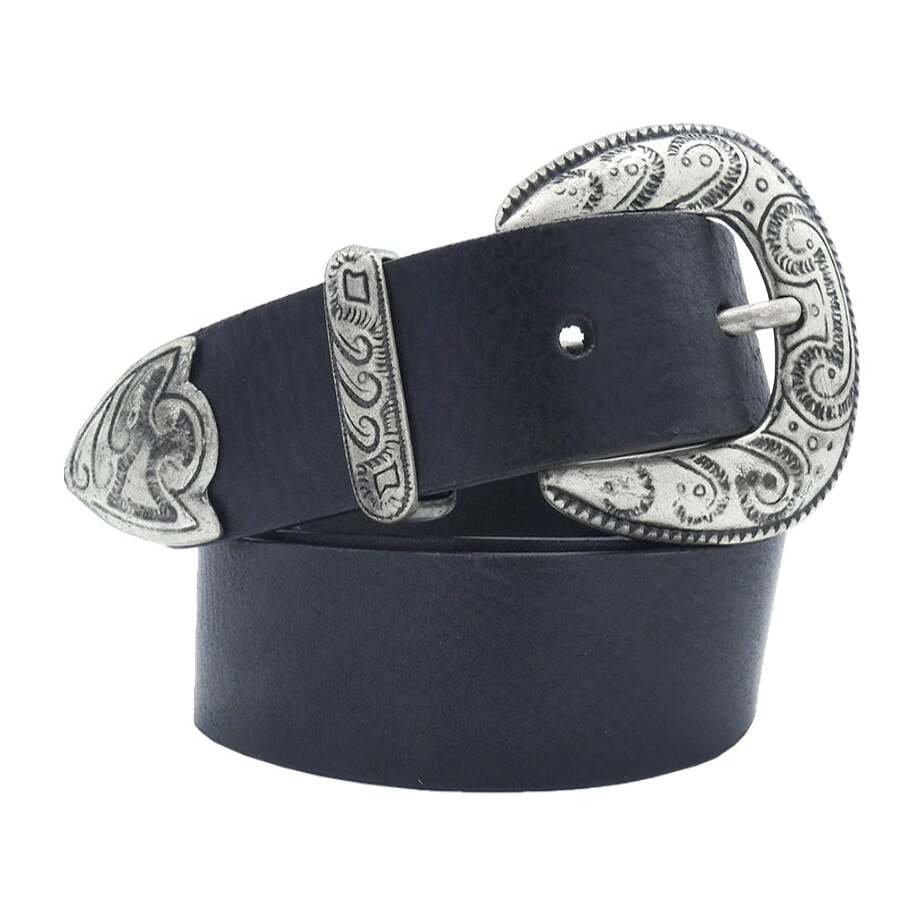Cintura in cuoio 3cm con fibbia e passante in zama argento - Picasso