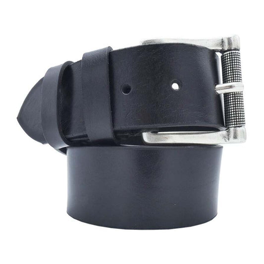 Cintura in cuoio Roma da 4cm con fibbia artigianale zama rullo mobile zigrinato argento antico