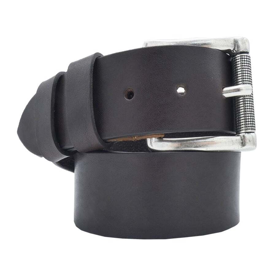 Cintura in cuoio Roma da 4cm con fibbia artigianale zama rullo mobile zigrinato argento antico